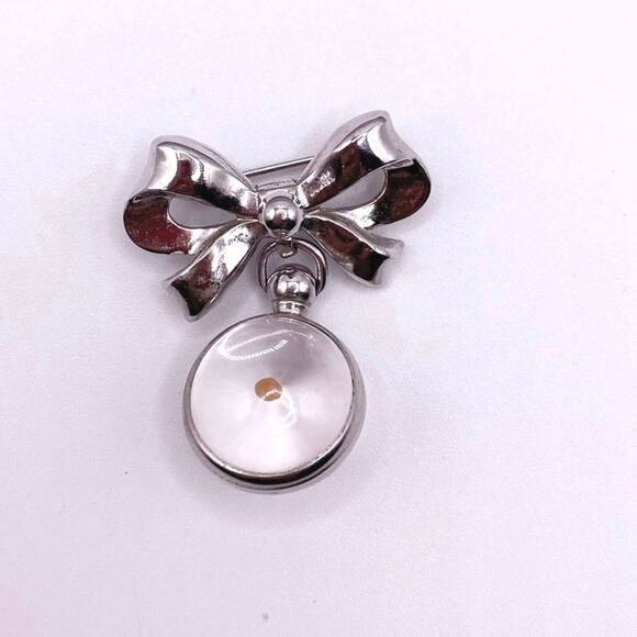 Vintage Coro Mustard Seed Brooch Silver-Tone Bow and a Lucite Resin Orb - Picture 1 of 6